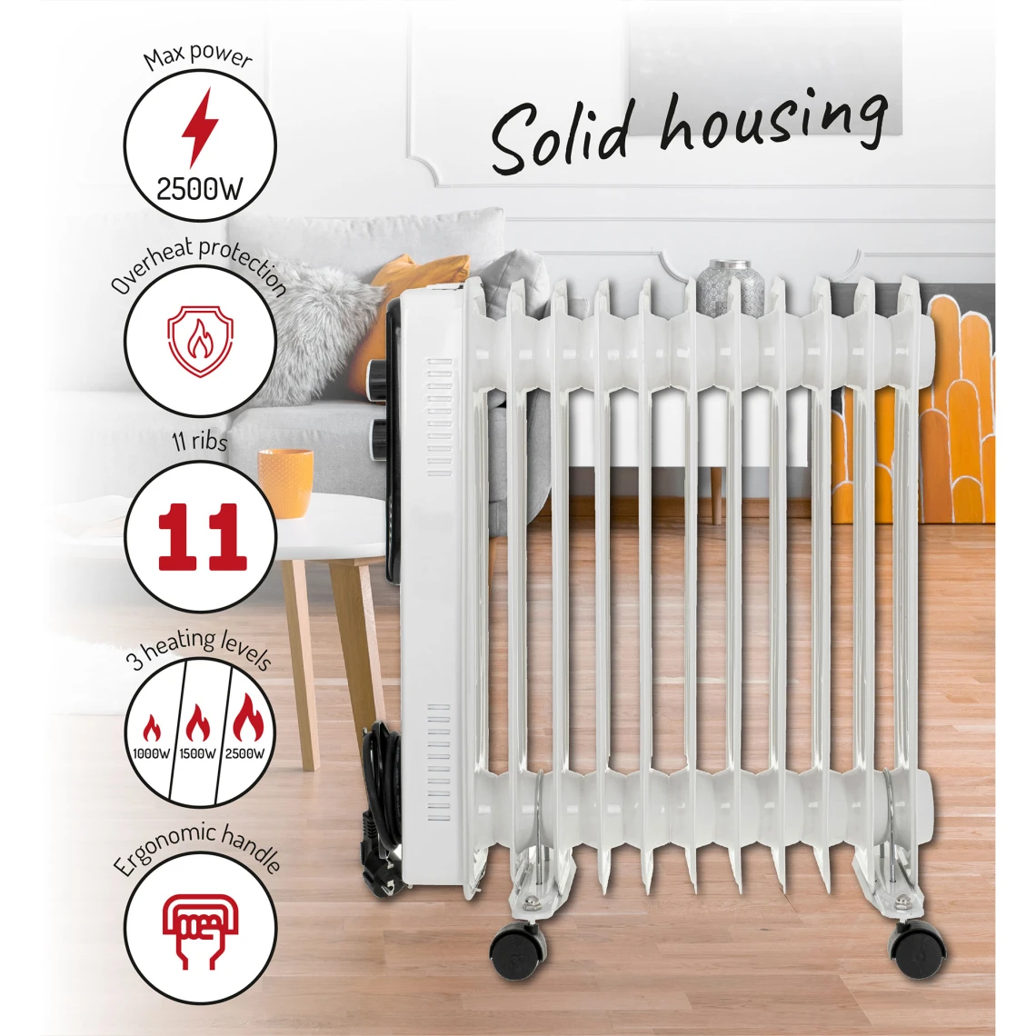 Adler Radiateur à Huile 11 Éléments, 3 Niveaux De Puissance, Régulateur ... 7 Adler Radiateur à Huile 11 Éléments, 3 Niveaux De Puissance, Régulateur ... – Image 5