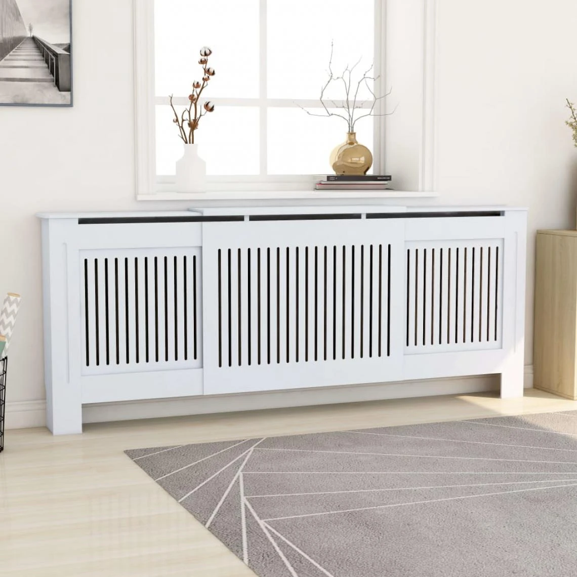VidaXL Cache-radiateur MDF Blanc 205 Cm 3 VidaXL Cache-radiateur MDF Blanc 205 Cm